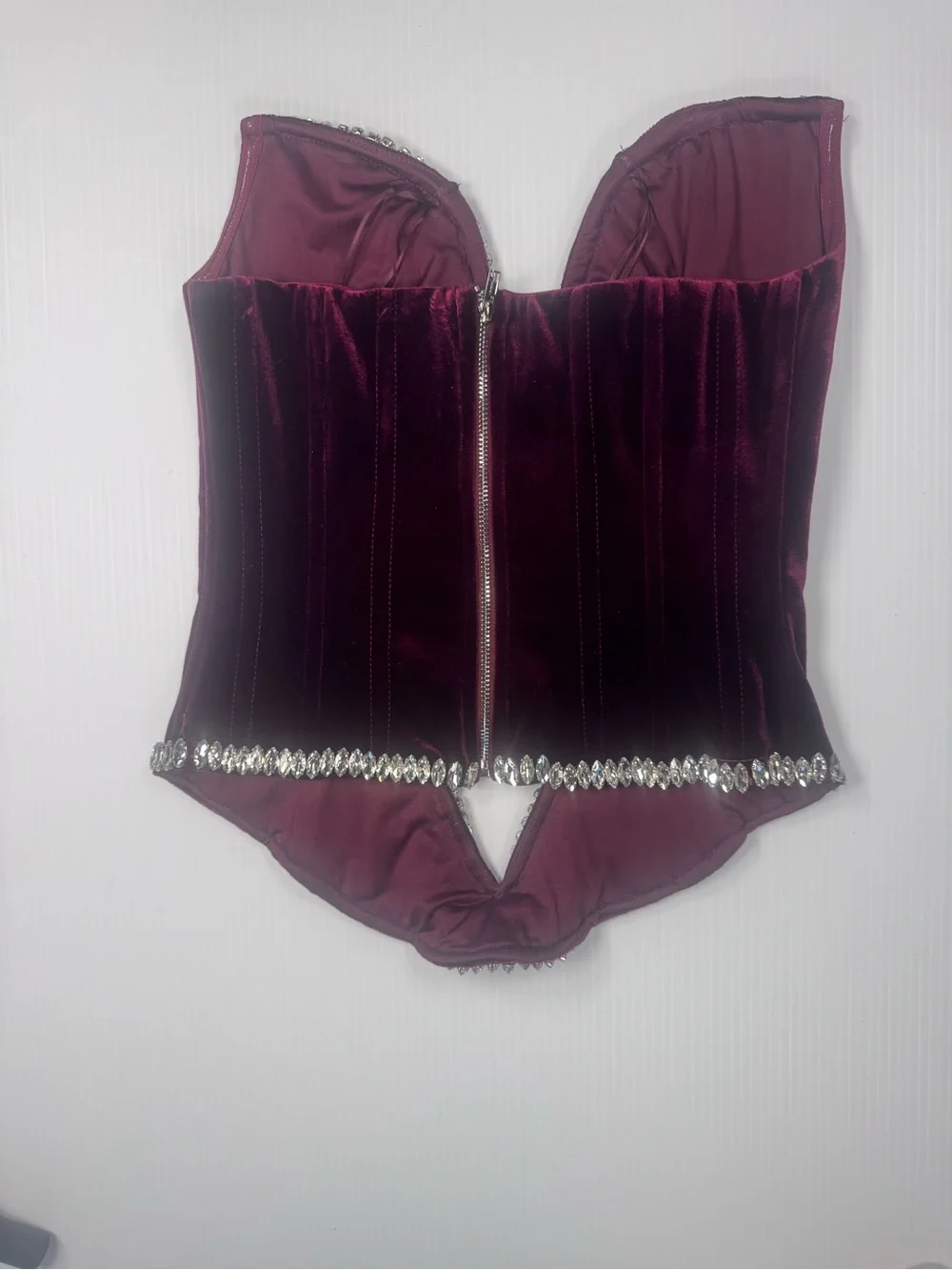 Burgundy Rhinestone Corset Top | Strapless Velvet Bustier | S/M/L - Picture 4 of 5